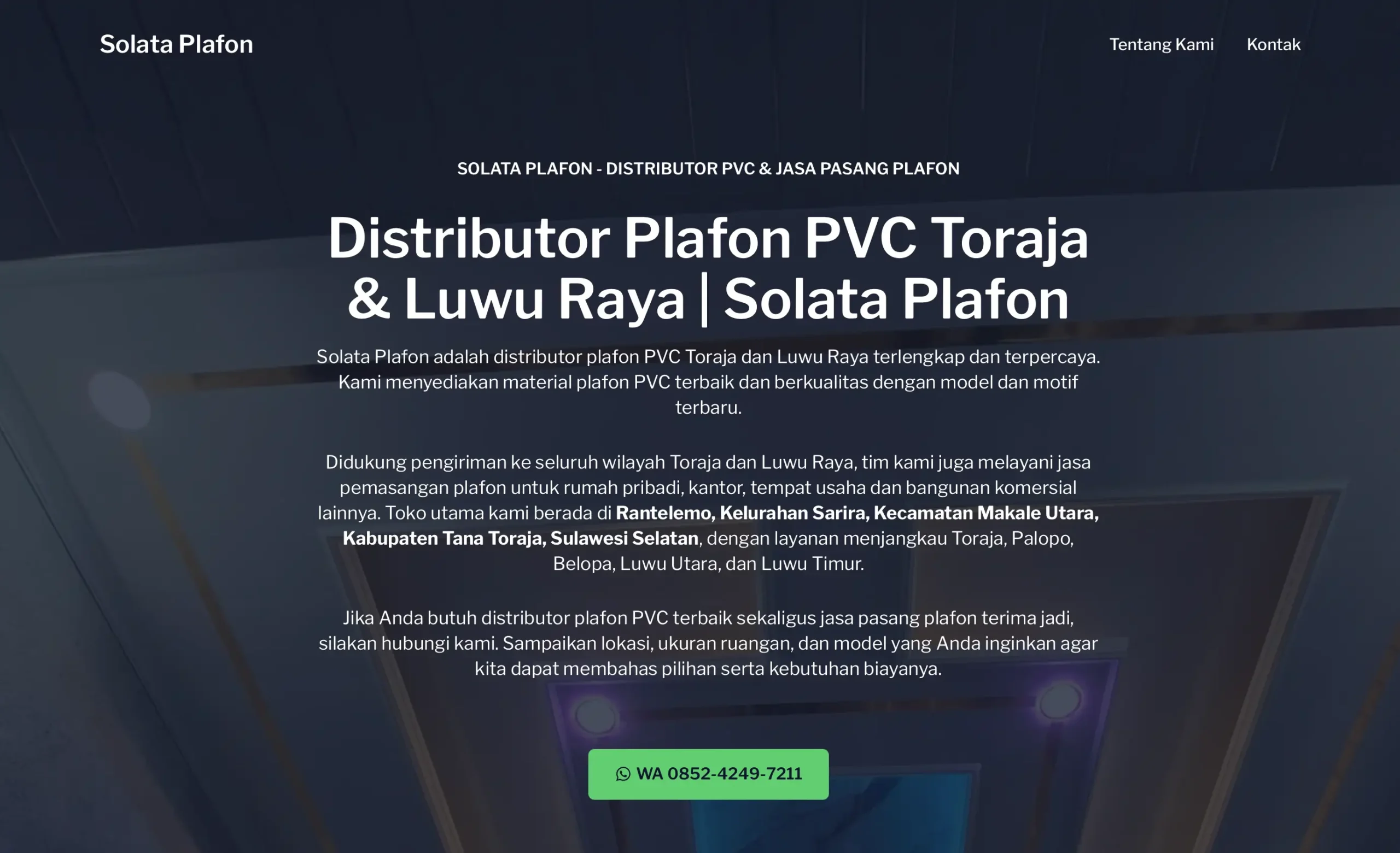 Pembuatan website distributor plafon PVC Toraja Solata Plafon
